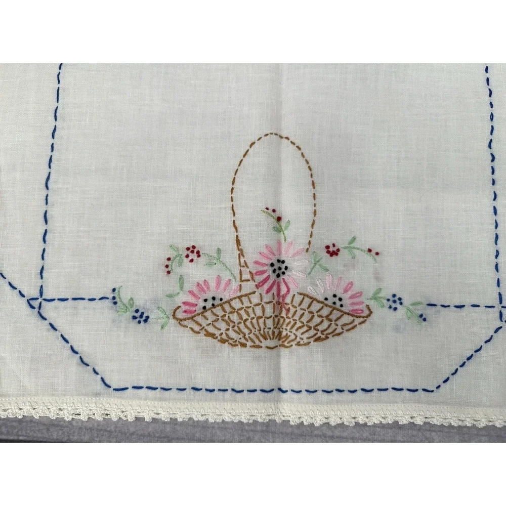 VINTAGE EMBROIDERED TABLE / DRESSER SCARF  - FLOWER BASKET  ‎    *27